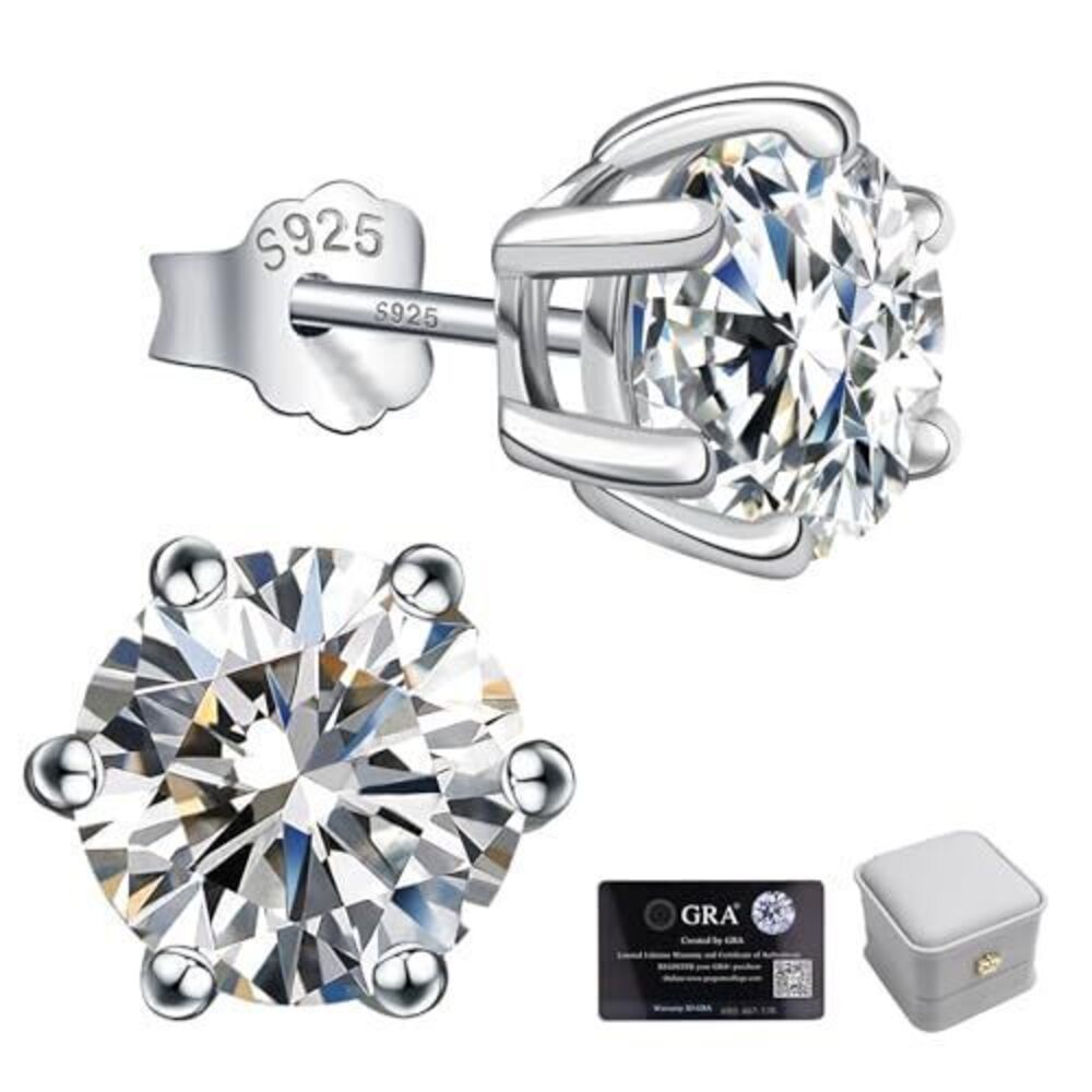 7518 Moissanite Stud Earrings 1CT 925 Sterling Silver 18K White Gold Plated